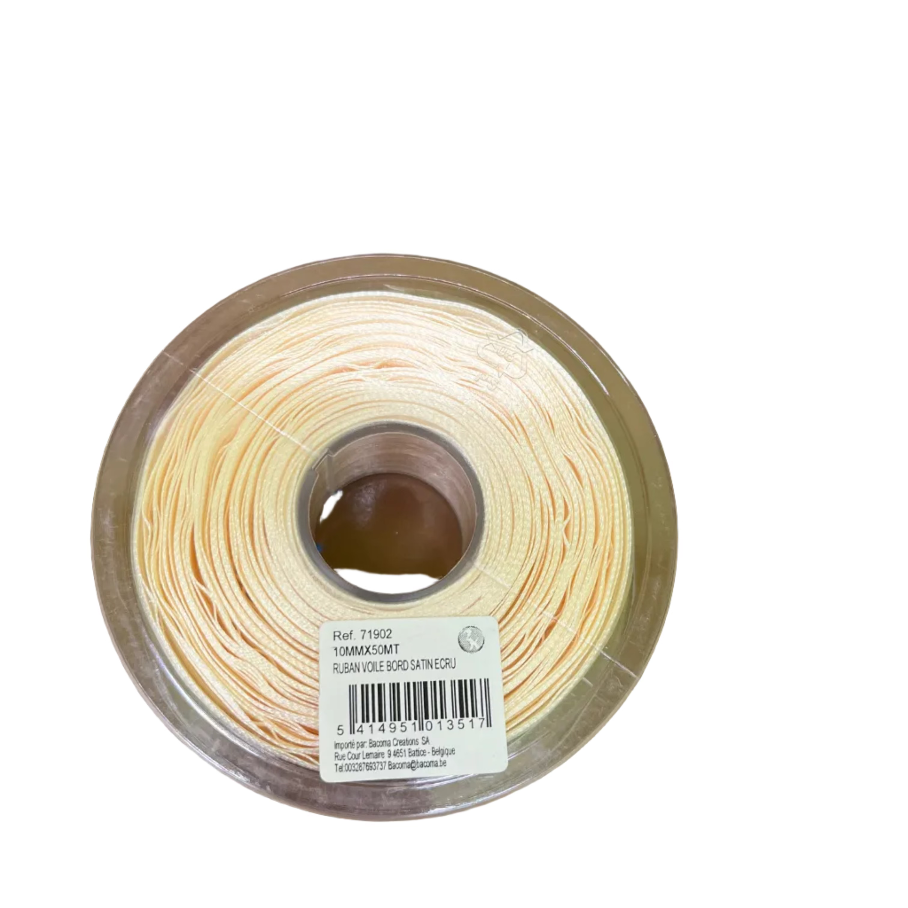Bobine Ruban ÉCRU Voile Bord Satin 10mm x 50m