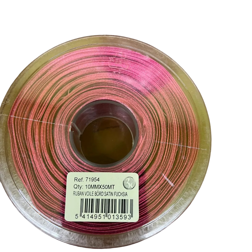Bobine Ruban FUCHSIA Voile Bord Satin 10mm x 50m