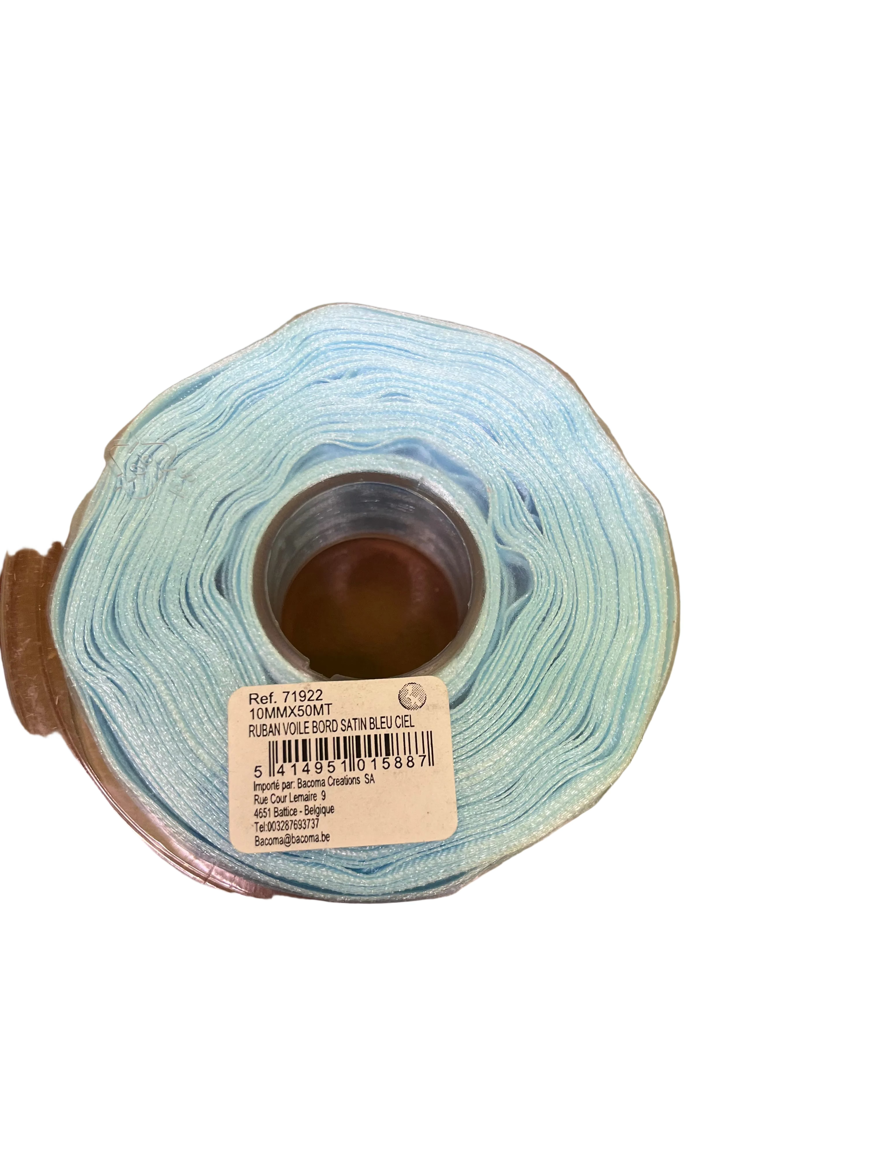 Bobine Ruban BLEU CIEL Voile Bord Satin 10mm x 50m