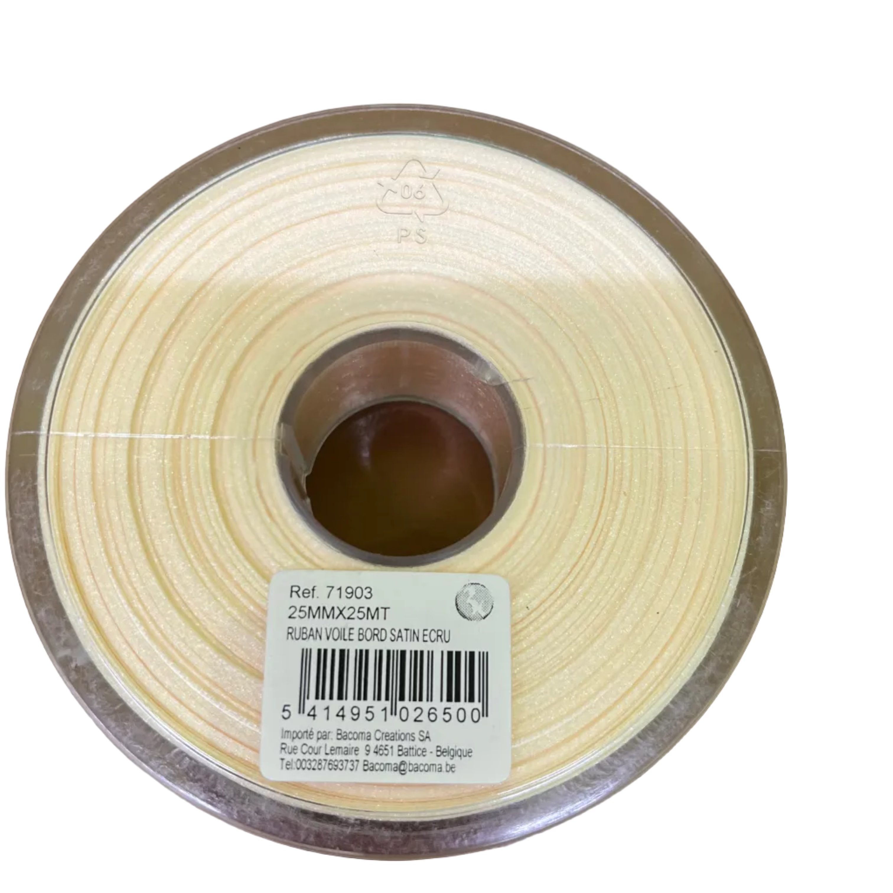 Bobine Ruban ÉCRU Voile Bord Satin 25mm x 25m