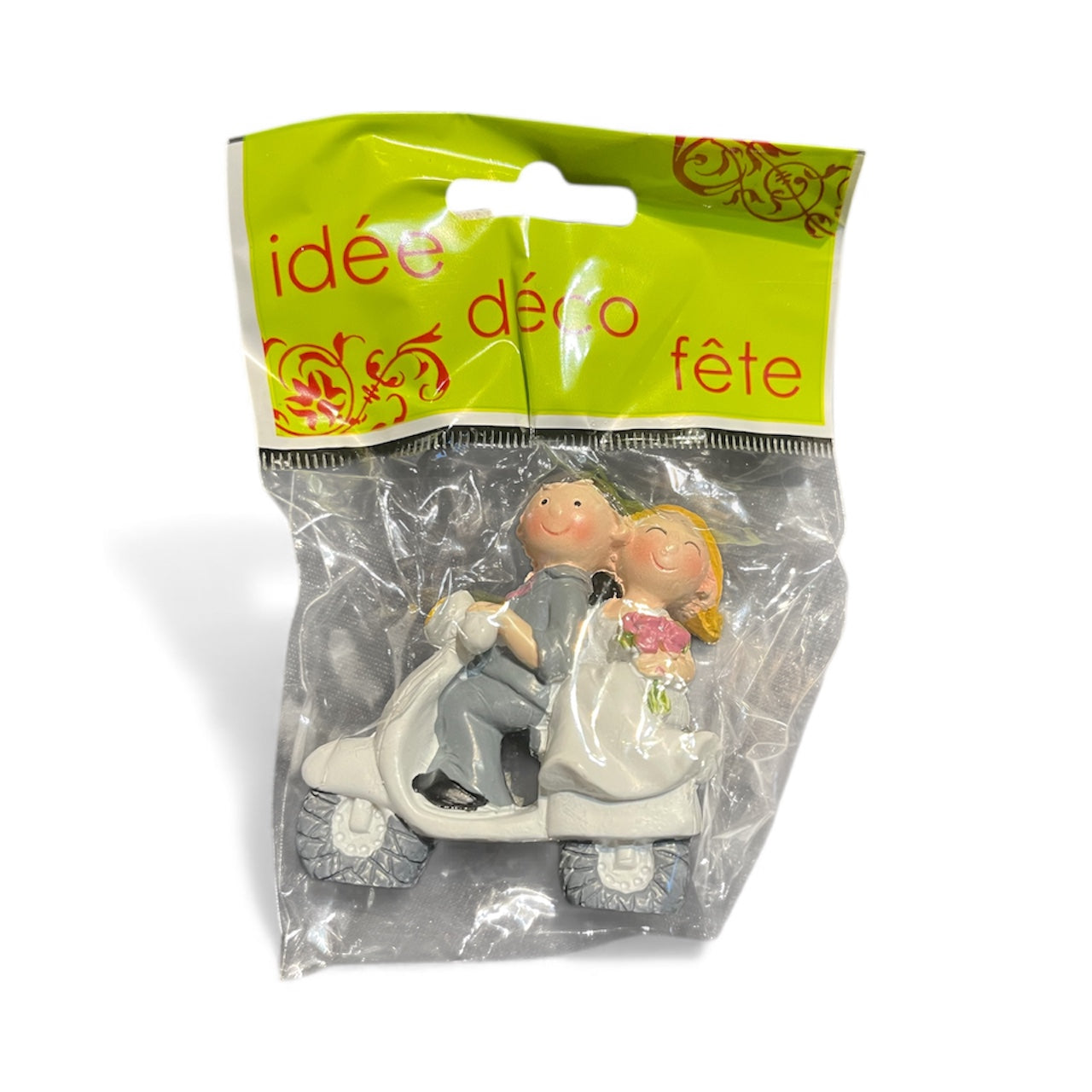 Figurine Couple Mariés Scooter 5 cm - Décoration Gâteau Mariage | JuliePatisShop