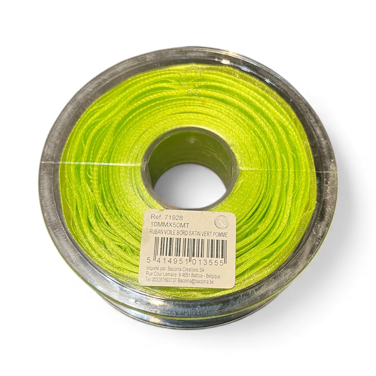 Bobine Ruban Vert Pomme Voile Bord Satin 10mm x 50m